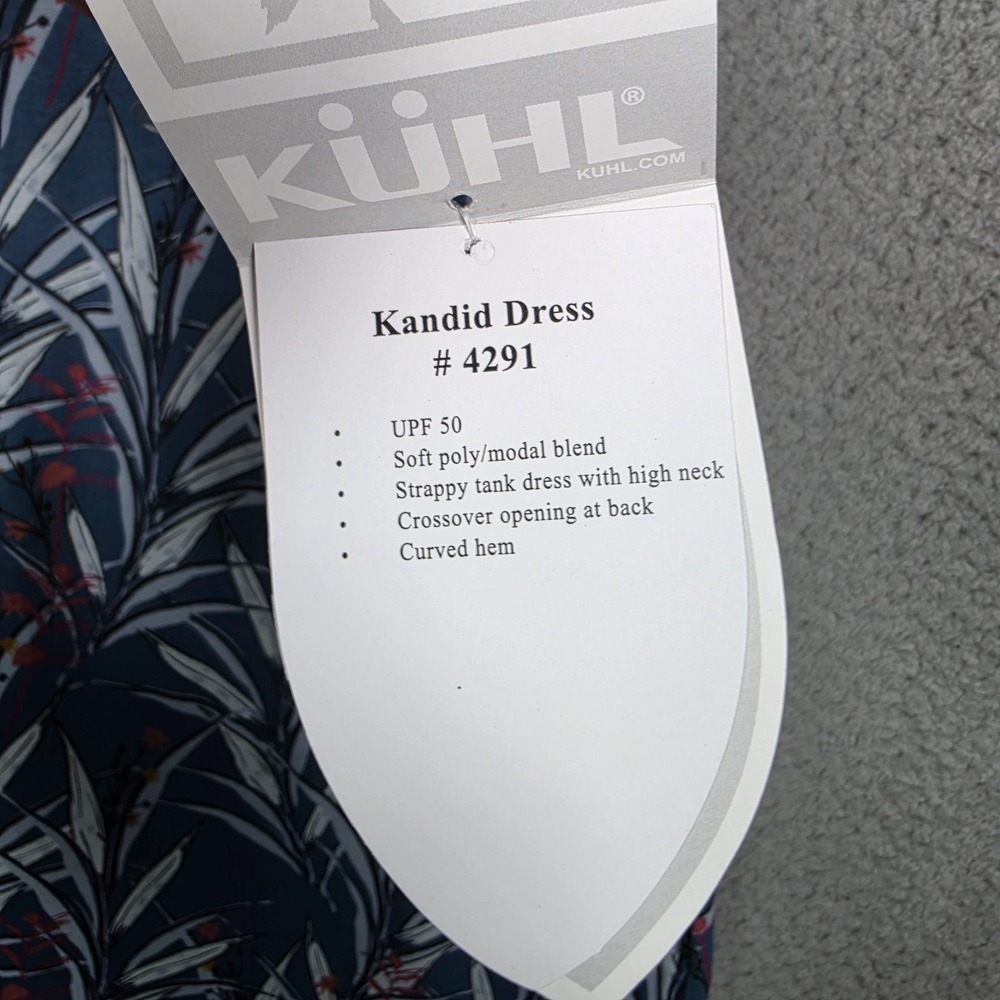 Kuhl Kandid Tank Dress Size Medium Blue Floral Overcast Print UPF 50 Curved Hem - Picture 13 of 16